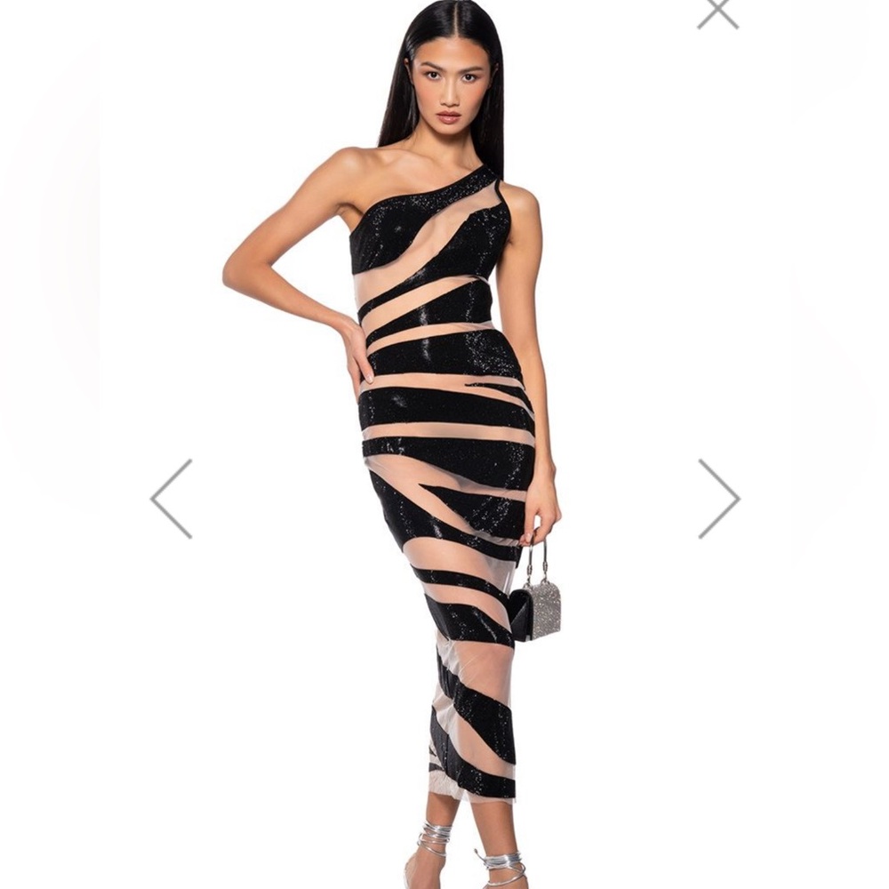 AKIRA showstopper cutout rhinestone midi dress
